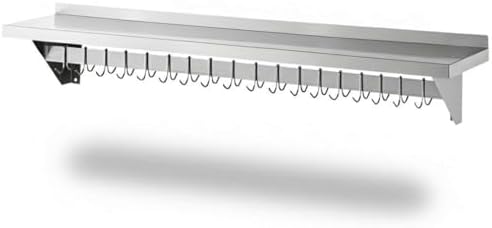 12" x 60" NSF Stainless Steel Wall Shelf, Heavy Duty Pot Pan Rack with Hooks, Commercial Kitchen by Zedfire