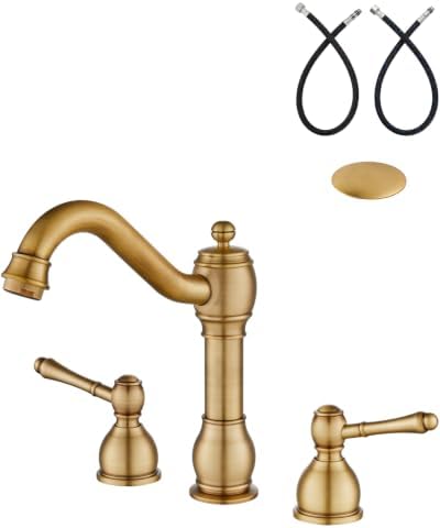 Aolemi Widespread Bathroom Sink Faucet 3 Hole Metal Lever Antique Brass by Aolemi