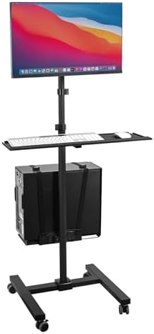 Mount-It! Rolling Computer Cart on Wheels, Mobile Desk Workstation with Monitor Mount for up to 32" Screen, Full Keyboard Tray, Floating Adjustable CPU Holder, Standing up to 70" Tall by Mount-It