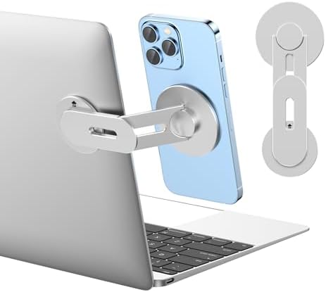 Magnetic Phone Holder for Laptop, MagSafe Laptop Phone Mount for iPhone 18/17/16/15/14/13/12 & All Phones, 180°Adjustable, Magnetic Phone Holder for Tesla Monitor (Silver) by Magnetic
