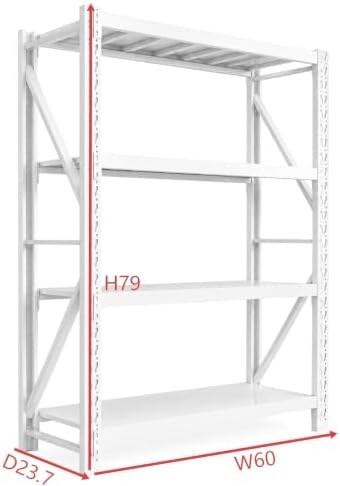 Heavy Duty Warehouse Shelving 4-Tier Industrial Steel Storage Shelves, 2600LB Capacity Per Shelf, Adjustable Shelves for Garage/Factory/Commercial Use (White, W60*D23.7*H79) - Image 2