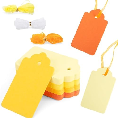 SallyFashion 100PCS Yellow Orange Gift Tags with Organza Ribbons by sallyfashion