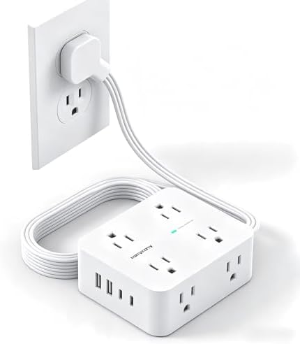 15Ft Long Extension Cord with Ultra-Thin Flat Plug, 8 Widely Spaced Outlets by HANYCONY