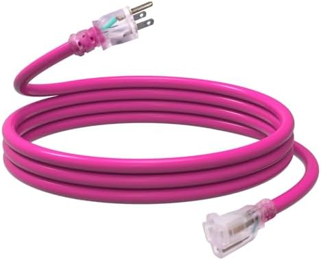 EP 10 Ft 12/3 SJTW Lighted Outdoor Extension Cord, Pink by ENERGYPRO