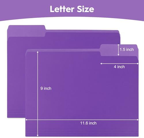 100-Pack Color File Folders, 1/3 Cut Tab, Letter Size Manilla Folder for School/Office/Classroom, Purple - Image 3