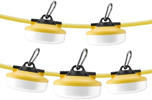 LED Construction String Lights 50FT, 5000 LM, 5000K Daylight LED String Work Lights, 50W Temporary Lighting for Job Site Outdoor Indoor, IP65 Waterproof Temporary Construction Lights, ETL Listed by Unknown