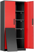 Greenvelly Metal Garage Storage Cabinet, 72" Black Red Tool Steel Locking Cabinet with Doors and 4 Shelves, Tall Cabinets for Garage Storage Systems Lockable File Cabinet for Home Office,Garage by Greenvelly