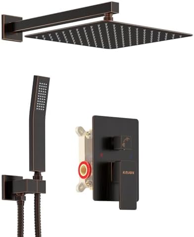 KOJOX Oil Rubbed Bronze Shower System with High Pressure 10 Inch Rainfall Shower Head, Handheld Shower head and Shower Faucet Trim valve, Bathroom Luxury Rain Mixer Shower Set Wall Mounted by KOJOXSANITARY