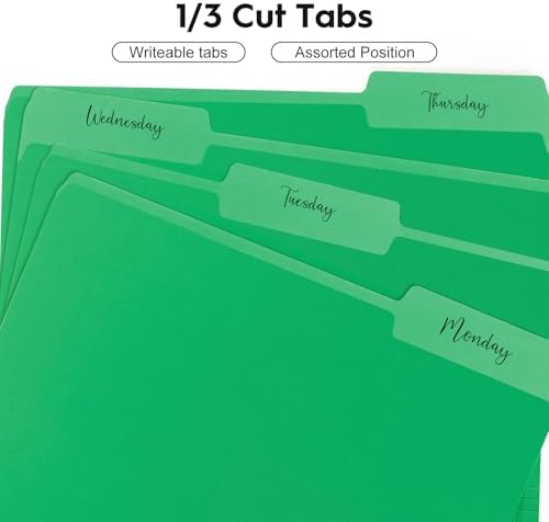 100-Pack Color File Folders, 1/3 Cut Tab, Letter Size Manilla Folder for School/Office/Classroom, Green - Image 2