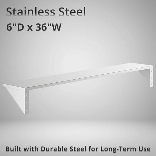 6" x 36" Heavy Duty Stainless Steel Floating Wall Mounted Shelf, Commercial Kitchen Storage Shelf - Image 2
