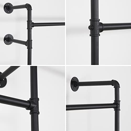 Wall Mounted Industrial Pipe Clothing Rack Garment Racks Pipeline Vintage Rolling Rack On Wall, Heavy Duty Rustic Gold Metal Garment Frame for Bedroom, Living room (Black) - Image 4