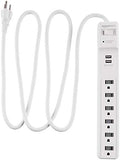 Amazon Basics Power Strip Surge Protector with 6 Outlets,2 USB Ports,1000 Joule Protection,6 Foot Extension Cord,Rectangle,White,(Pack of 6) by AmazonBasics