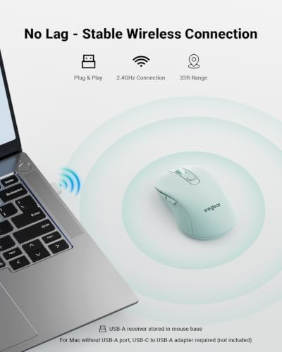 USB Wireless Mouse for Laptop PC Mac, 2.4GHz Cordless Mouse-Mint Green - Image 2