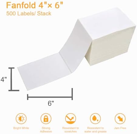 【2000 Labels/4 Stacks】 Labelebal 4" x 6" Fanfold Direct Thermal Labels (101mm x 152mm) Shipping Address Mailing Postage Labels Compatible for Zebra & Rollo Printer Adhesives (500 Labels/Stack) - Image 3