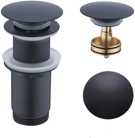 Matte Black Pop Up Sink Drain Without Overflow,SWHYGER Black Sink Drain Kit with Removable Brass Strainer Basket,Lavatory Vessel Basin Sink Drain Stopper, 83606MB. by SWHYGER