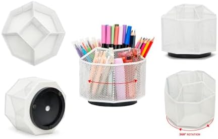 Exerz Desk Organizer 360 Rotating Pen Holder 5 Compartments Caddy White - Image 4