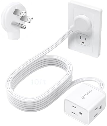 TROND Leftward Flat Plug Extension Cord 10ft for Small Tight Spaces, White by TRONDOfficial