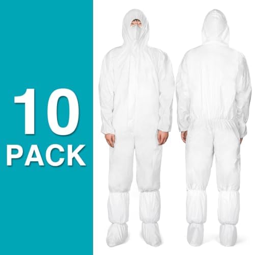 FURWEY 10P Hazmat Suits, Disposable Coveralls with Shoe Covers, Sizes M-4XL - Image 4