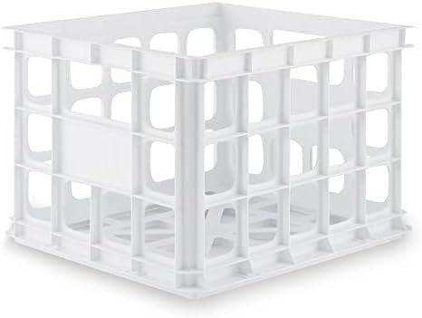 Sterilite Storage Crate, Stackable Plastic Bin Open Basket with Handles, Organize Home, Garage, Office, School, White, 1-Pack by Sterilite