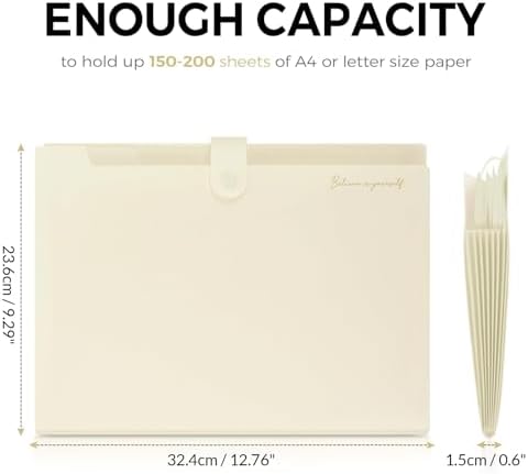 SKYDUE Expanding File Folder, Accordion File Organizer with 8 Pockets, Expandable Document Paper Receipt Holder for School Office Hospital, Letter/A4 Size Beige - Image 3
