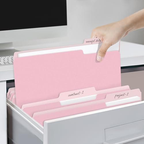 SUNEE File Folders, 120 Pack Manilla Folders 8.5 x 11, Colored File Folders Home Office School Supplies for Documents Files Paper, Pink - Image 6