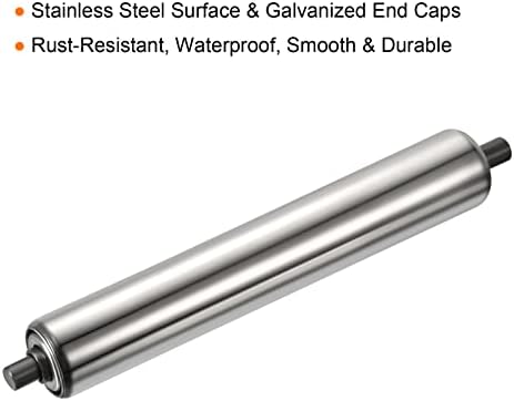 PATIKIL Conveyor Roller 1.5" Diameter 10" Length, Stainless Steel Gravity Transmission Replacement Part Galvanized End, Silver - Image 3