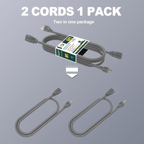 EP 6 FT Outdoor Extension Cord, 16/3 SJTW Heavy Duty Grey 2PK, ETL Listed - Image 3