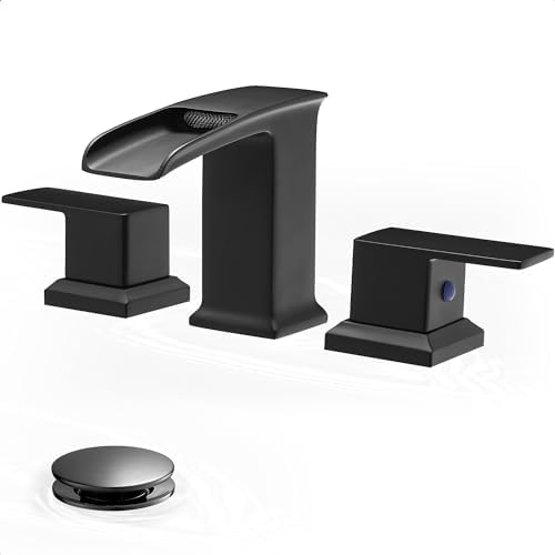 Waterfall Faucet for Bathroom Sink 3 Hole, Black 8 Inch 2 Handles by HOIGY