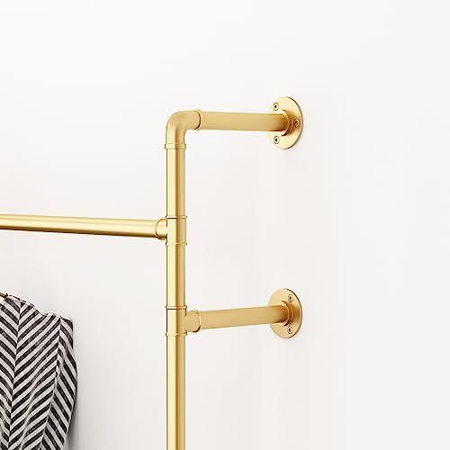 ORSENIGO Industrial Pipe Clothing Rack, Heavy Duty Metal Clothes Rack with Double Rods for Hanging Clothes, Wall Mount Space-Saving Garment Display Rack - Image 4