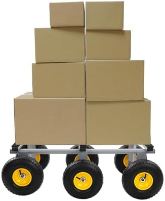 Heavy Duty Dolly 1200 lbs Capacity, 6-Wheel Foldable Utility Cart with 10" Inflatable Tires, Carbon Steel Platform Dolly for Moving Furniture, Equipment, Warehouse Use (Grey) - Image 6