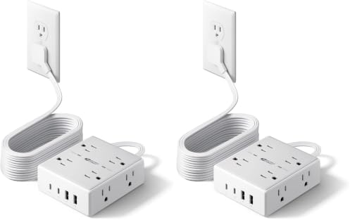SUPERDANNY Extension Cord,Flat Plug Surge Protector Power Strip,15Ft (Pack of 2) by SUPERDANNY