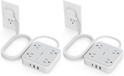 TESSAN Surge Protector Flat Extension Cord 10Ft, Flat Plug Power Strip (Pack of 2) by TESSAN