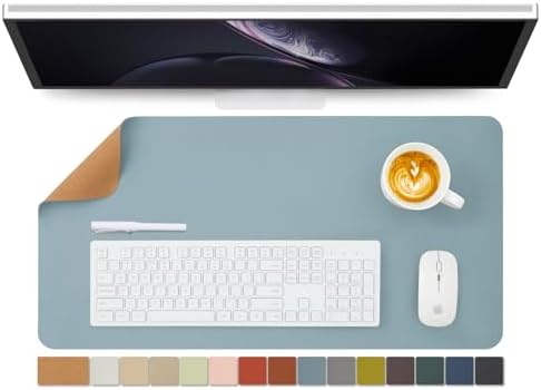 Cork Desk Mat - Dual-Sided Desk Pad for Office and Home - Desk Organization and Accessories - Ideal for Large Mouse Pad and Desk Mats on Top of Desks(Light Blue,27.6"x 13.8") by HOMIEAZICOZI