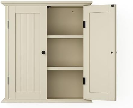 ChooChoo Bathroom Wall Cabinet, Over The Toilet Space Saver Storage Cabinet, Medicine Cabinet with 2 Door and Adjustable Shelves, Cupboard, Cream Yellow - Image 7