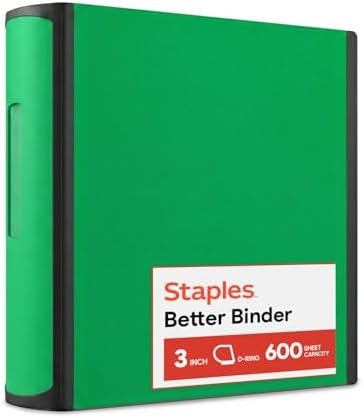 Staples Heavy-Duty 3-Inch D-Ring Binder, Green, Holds 600 Sheets by Staples
