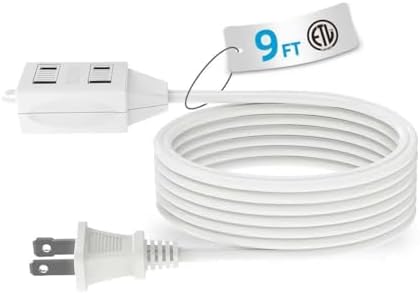 2 Prong Indoor Extension Cord, 9 FT 3 Polarized Outlet Power Extension Cable with Safety Slide Cover, 13A/1625W, ETL Listed by Unknown
