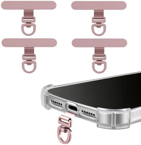 360° Rotating Stainless Steel Phone Tether Tab(4-Pack), Universal for Phones, Fit Wristbands, Necklaces & Crossbody Straps (Rose Gold) by Unknown