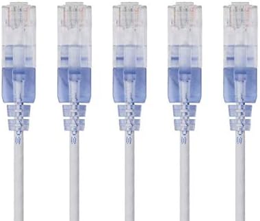 Monoprice SlimRun Cat6A Ethernet Patch Cable - Network Internet Cord - RJ45, Stranded, UTP, Pure Bare Copper Wire, 30AWG, 0.5 Feet, White, 5-Pack by Monoprice