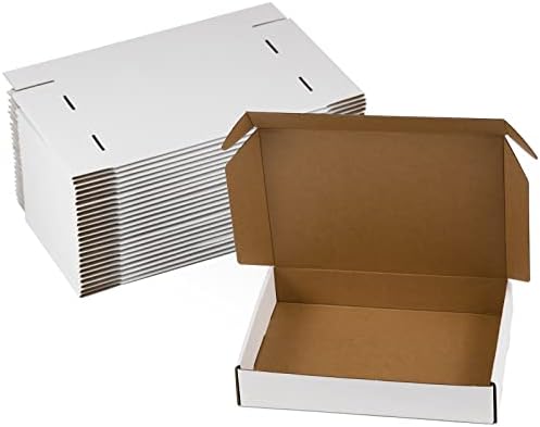 11x8x2 Inches Shipping Boxes Pack of 25, White Corrugated Cardboard Boxes for Small Bussiness by Sodissa