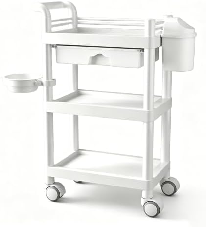 3-Tier Mobile Rolling Trolley with Waterproof ABS Drawers, Storage Rack & Trash Can, Ideal for Salons, Spas, Hospitals & Bathrooms - Versatile Organization Solution by Unknown