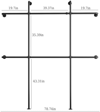 Industrial Pipe Clothing Rack Wall Mount, Black Pipe Clothes Rack with 6 Hanging Rods, Heavy Duty Pipe Clothing Rack for Laundry Room, Closet Systems for Walk in Closets - Image 3