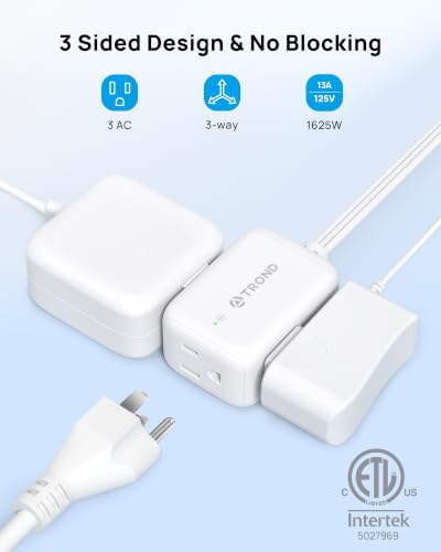 TROND 360 Rotating Flat Plug Extension Surge Protector 12 ft, 3 AC, White - Image 3