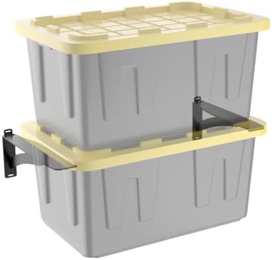 Koova Wall Mounted Tote Rack Storage System, Fits 27-Gallon Black and Yellow Commander Style Bins, Wall Mount Bracket Shelves for Garage Organization, Heavy Duty Steel, Made in USA (2-Piece Set) by Koova