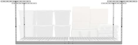 MonsterRax 4x8 Overhead Garage Storage Rack, White, 12"-24" Height by MonsterRAXStorageSolutions