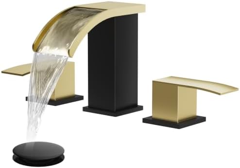 gotonovo Waterfall Bathroom Faucet 3 Hole Square Body,Brushed Gold&Black by HOME