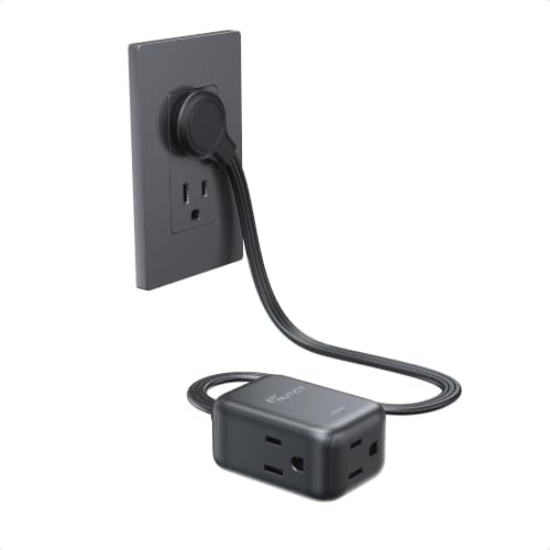 1.5FT Right Angle Extension Cord, 3 Prong Flat Plug with 3 Outlets, Black by NUTICT