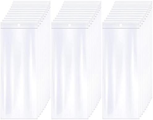 3" x 8" Long Plastic Bags with Hang Hole, 100 PCS, Clear Zipper Bag by Leyhooney