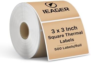 iEager Brown 3" x 3" Square Thermal Label Stickers, 500 Labels/Roll by ReliableThermalLabelsYouCanCountOn