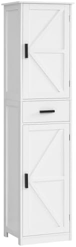 WEENFON Tall Bathroom Cabinet, Storage Cabinet with 6 Shelves & Drawer, Bathroom Storage Cabinet with Adjustable Shelves, Tall Cabinet for Living Room, Home Office, White by WEENFON