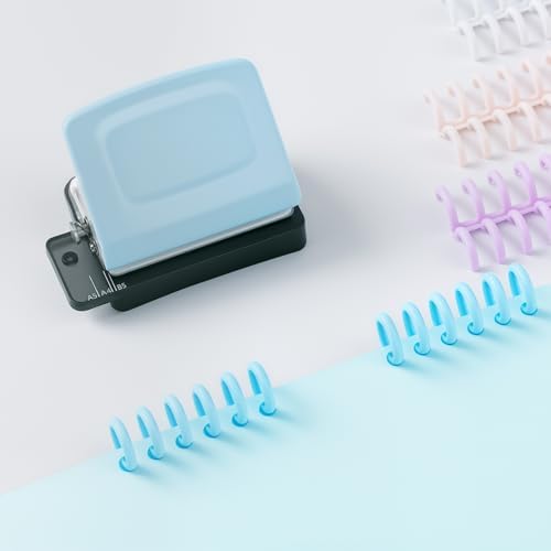 Spiral Binding Machine-Mini 6 Hole Puncher, DIY Creative Book Binder Machine for Planner, A4-30 Holes, A5-20 Holes, B5 26 Holes with 16 PCS 6-Hole Loose Leaf - Blue by Unknown